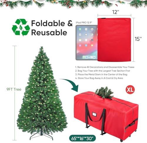 BALEINE 9 ft Rolling Christmas Tree Storage Bag, 3 Swivel Wheels for Easy Moving, Heavy Duty 600D Oxford Fabric Extra Large Artificial Christmas Tree Bag with Reinforced Carry Handles (Black) - Image 4