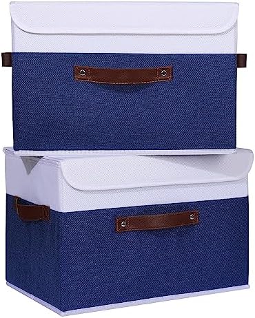 ANMINY Fabric Storage Box Bins with Lids, Blue White, 15"x10"x10", 4 Pack - Image 2