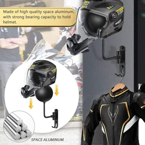 Kikerike Motorcycle Helmet Rack Wall Mount with 180 Degree Rotation and 2 Hooks - Metal Helmet Holder Display Stand, Black, 6 Pcs - Image 5