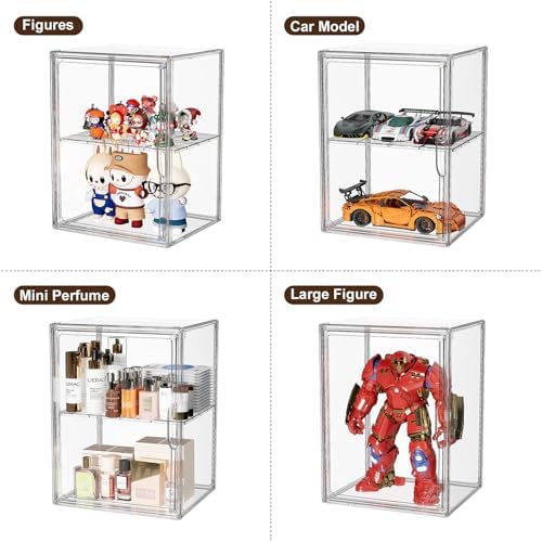 Acrylic Clear Display Case, Stackable Plastic Storage Bins with Shelf, Figure Figurine Hobby Display Case with Magnetic Lid, Large Acrylic Display Box for Collectibles, Figures, 2 Pack - Image 2
