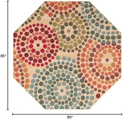 Unique Loom Outdoor Modern Collection Area Rug - Spark (7' 1" Octagon Beige/Burgundy) - Image 2
