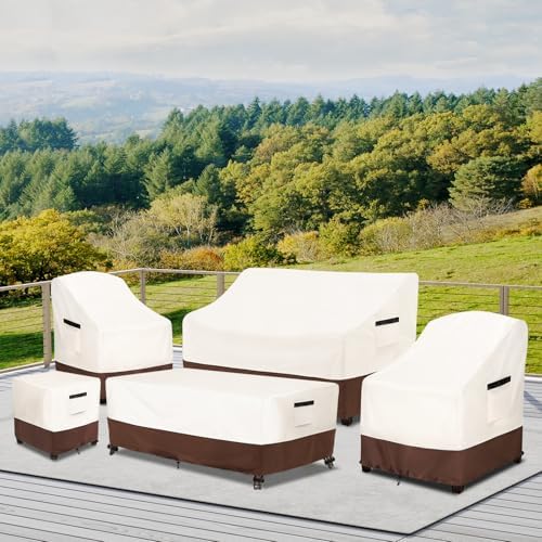 Stackable Patio Chair Covers Waterproof Patio Furniture Covers, 28 W x 36 D x 47 H InchesFits for 4-6 Stackable Dining Chairs 2 Pack (Beige & Brown) - Image 7