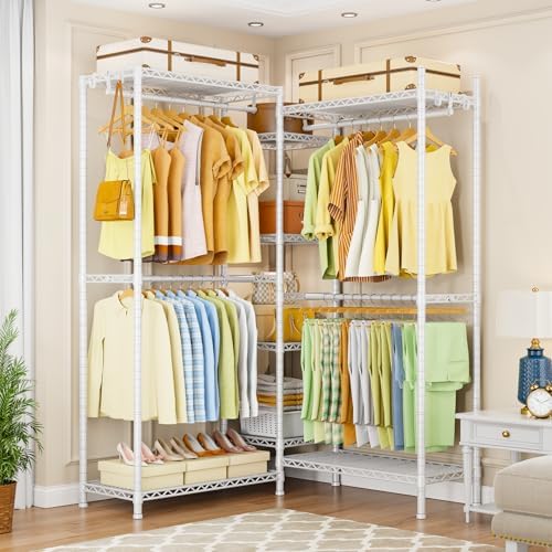 Ulif E4 Clothes Rack, Heavy-Duty Garment Rack Can Be L-Shaped Closet, White - Image 4