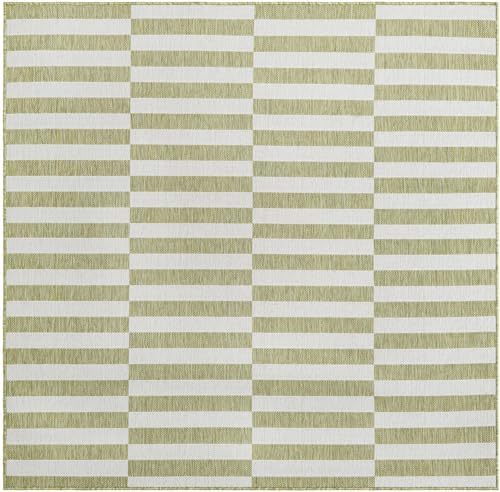 Unique Loom Outdoor Striped Collection Area Rug - Striped (6' 1" Square Green/Ivory) - Image 3