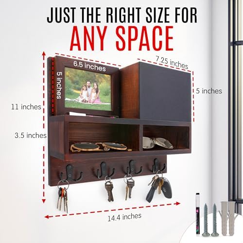 Spacelog Key and Mail Holder for Wall with Chalkboard – Magnetic Photo Frame Key Holder Wall Mount, Dark Walnut, Dual Storage & Cupboards Mail and Key Organizer for Wall - Image 7