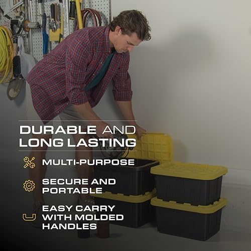 BLACK & YELLOW 5-Gallon Stackable Plastic Storage Bins with Lids, 4 Pack - Image 7