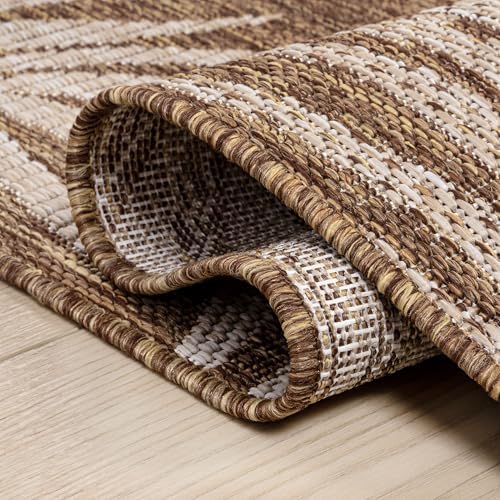JONATHAN Y Tuscan Sun Polypropylene Indoor Outdoor Area Rug, Brown and Cream Isla Coastal Cottage Palm Frond Border Design, 5'3" x 7'7", Durable Low-Pile for Patio or Entryway TSN207H-5 - Image 4