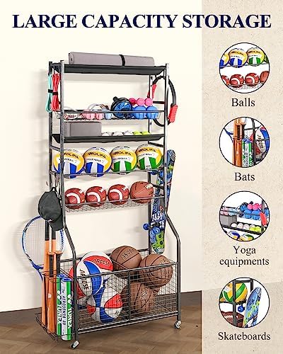 Mythinglogic Rolling Sports Equipment Organizer for Garage Gear and Toys - Image 2