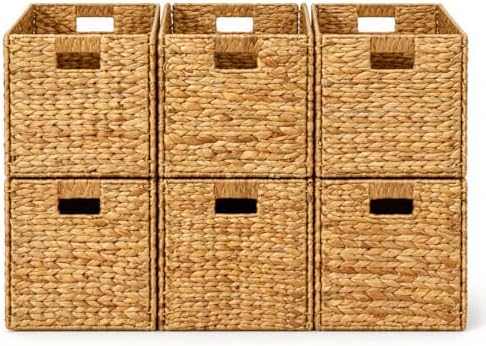 Westerly 6 Decorative Hand-Woven Water Hyacinth Wicker Storage Basket, 16x11x11 Ideal for Shelving Units by Westerly
