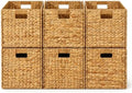 6 Hand-Woven Wicker Storage Baskets 13x11x11in, Water Hyacinth Shelf Bins by Westerly