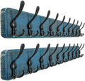 Dseap Coat Rack Wall - Heavy-duty 38-1/4" Long, with Reinforced 10 Custom Tri-Hooks, Solid Wood Wall Hanger for Coats Hat Jackets - Rustic Farmhouse Entryway Storage, Weathered Blue & Black, Pack of 2 by Dseap