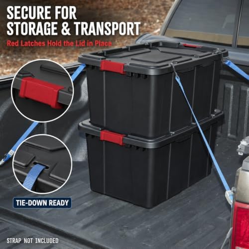27 Gallon Latching Storage Totes with Handles, Black, 4 Pack - Image 2