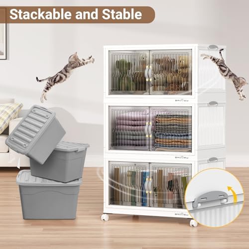 BROVIEW 400Qt Stackable Storage Bins with Lid for Home Dorm, 4Pack White - Image 4