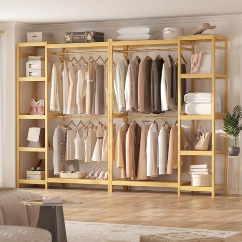 Homykic Bamboo Clothing Rack with 7 Adjustable Shelves, 2 Hang Rods - Image 3