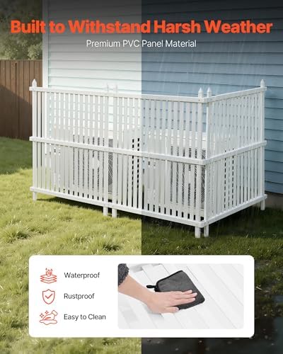 VEVOR 3 Panels Outdoor Privacy Screen, 36 x 45 in Air Conditioner Fence with 19.7 in Ground Stakes, Pool Equipment Enclosure, Strip Vinyl Privacy Fence, Ideal for Trash Can and A/C Units, White - Image 5