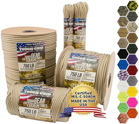 TOUGH-GRID 750 Paracord, 100% Nylon, Made in USA, Type IV Mil-Spec Cord by TOUGH-GRID