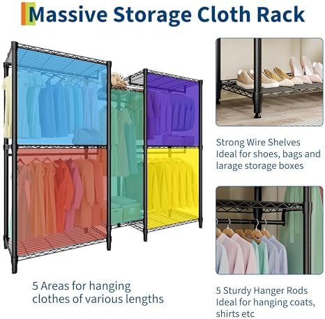 Garvee Heavy Duty Garment Rack 5 Hanging Rods - Image 5