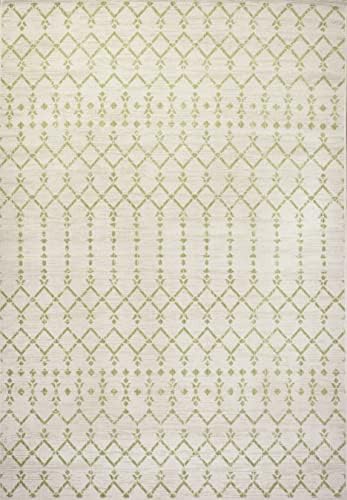 Eyely Moroccan Textured Weave Area Rug 4X6 Cream/Green, Indoor Outdoor Rug - Image 3