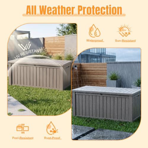 Outdoor Storage Box, 260 Gal Waterproof Resin Deck Box w/Support Rod - Image 2