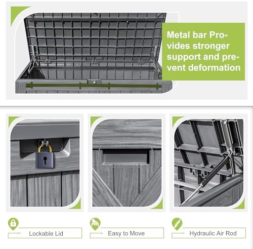Greesum 120 Gallon Deck Box, Resin Outdoor Storage Container, Gray - Image 2