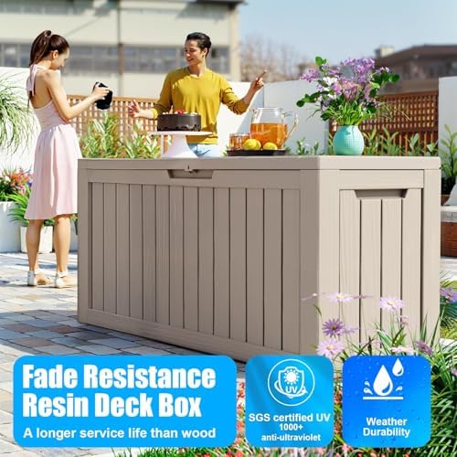 Vixzen 80 Gallon Deck Boxes Outdoor Waterproof, Resin Lockable Storage Box for Patio Cushions Storage Furniture, Garden Tools, Pool Supplies, Weatherproof and UV Resistant (Grey, 80 Gallon) - Image 3
