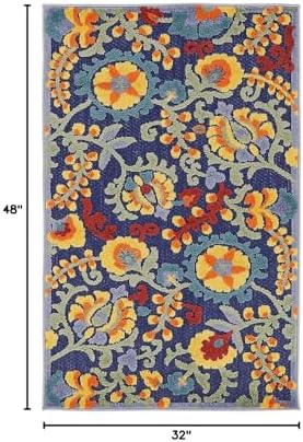 Nourison Home Aloha Navy Multicolor 2'8" x 4' Area Rug - Easy Clean, Non Shedding, Bed Room, Living Room, Dining Room, Kitchen (3' x 4') - Image 2