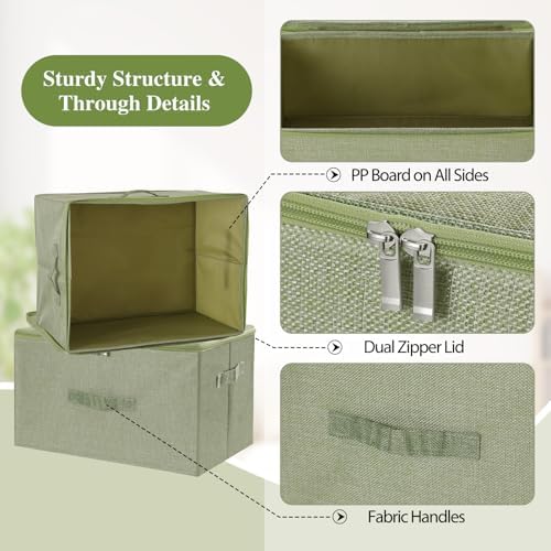 ANMINY Fabric Storage Bins with Zipper Lids, 18"x14"x10", Green, 3 PCS - Image 4