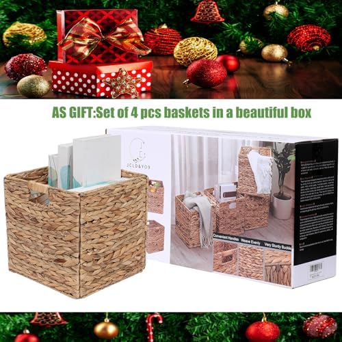 12x12in Storage Baskets 4 Pcs Water Hyacinth Basket,Foldable Storage Cubes - Image 4