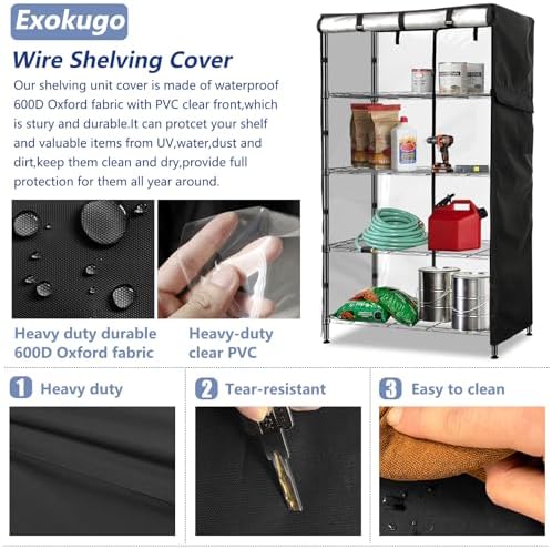 Wire Shelf Cover,600D Heavy Duty 100% Waterproof Shelf Covers for Wire Shelving,Outdoor Storage Shelves Cover for Metal Rack,48" W x 18" D x 72" H,Black with Clear Front - Image 4