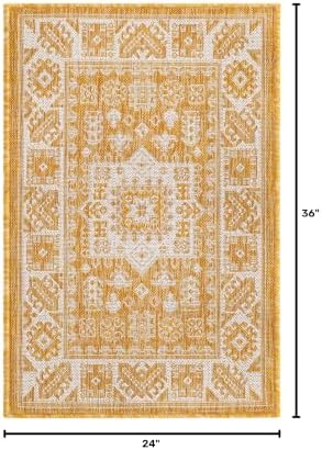 Rugs.com - Outdoor Aztec Rug – 2' x 3' 1 Yellow Indoor/Outdoor Rug – Weather Resistant for Patios, Decks, and Porches - Image 2