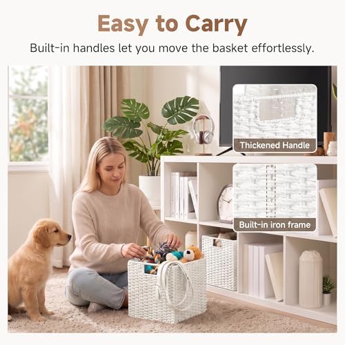 StorageWorks 11 inch Cube Storage Bin, White Storage Cubes, Wicker Baskets - Image 4