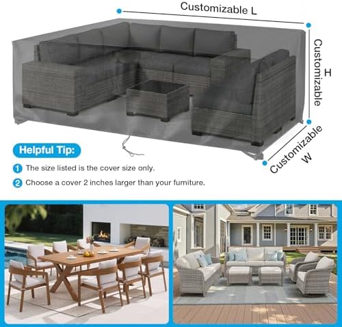 KANAGAWA Outdoor Furniture Covers, Custom Size 80"(L) x 52"(W) x 30"(H) Rectangular Table and Chair Waterproof Covers, Heavy Duty 420D, Silver - Image 2