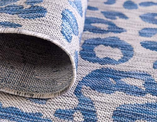 Unique Loom Outdoor Safari Collection Area Rug - Leopard (5' 1" x 8' Rectangle, Blue/ Gray) - Image 6