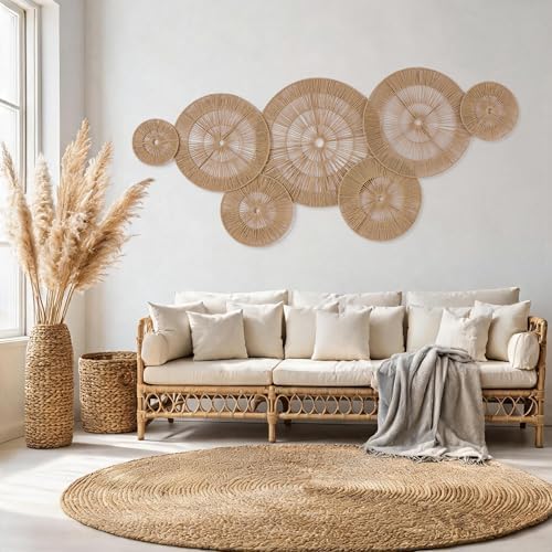 Mokof 7 Pack Handwoven Boho Baskets Wall Decor | Brown | 7"- 20" Diameter - Image 4