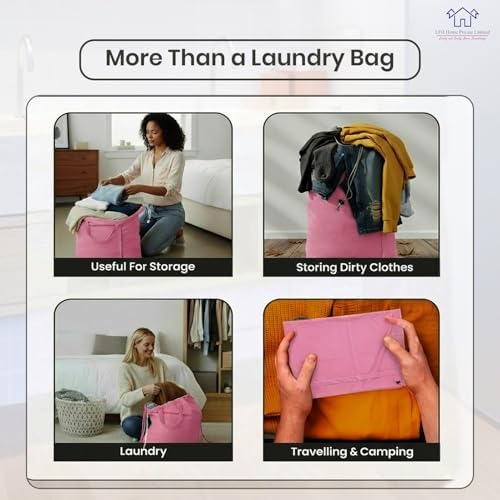 LFH Home Large Premium Cotton Rich Canvas Laundry Bag with Drawstring and Handles Heavy Duty, Multi-Use, Washable for Home, Travel, College or Storage 28x40 (Pack of 4)-Pink - Image 6