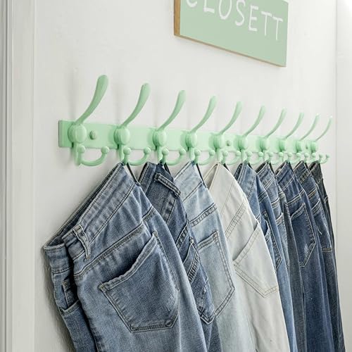 Dseap Coat Rack Wall Mount 37 Inch, Heavy Duty 12-Gauge Base vs Flimsy 1mm, Double-Thick Solid Anti-Snap Hooks, 16” Stud-Mount, Stainless Steel 10-Hook Hanger for Closet Entryway, Green - Image 6