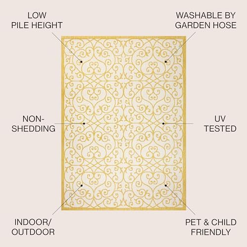 Eyely Filigree Textured Weave Area Rug 3X5 Cream/Yellow, Indoor Outdoor Rug - Image 4