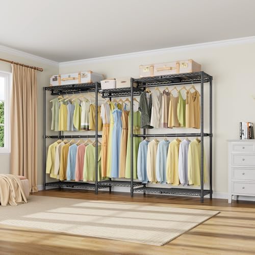 VIPEK X3 Basic Expandable Closet System, Heavy Duty Freestanding Open Wardrobe with Long Hanging Area, 5 Hanging Rods & 6 Adjustable Shelves, Fits 5.10 to 8.8 FT, Black - Image 5