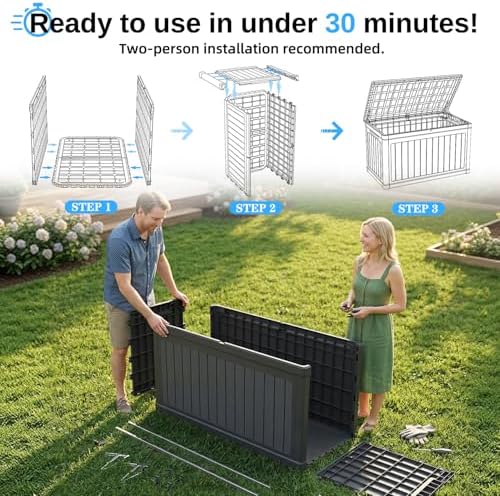 200 Gallon Deck Box, Resin Outdoor Waterproof Storage Box, Lockable Storage Box With Handle for Patio Furniture - Garden Tools - Swimming Pool Tools UV Resistant, Black - Image 5