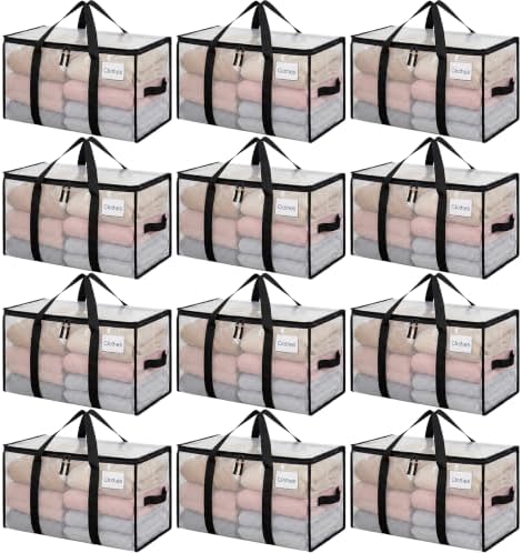 BAGAIL Heavy Duty Moving Bags with Strong Handle, Extra Large Moving Boxes, Storage Tote for Clothes, College Moving Supplies(Clear,93L-12pack) by BAGAIL