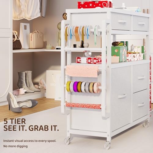 LIVEHOM Wrapping Paper Storage, Rolling Gift Wrap Station - Image 5