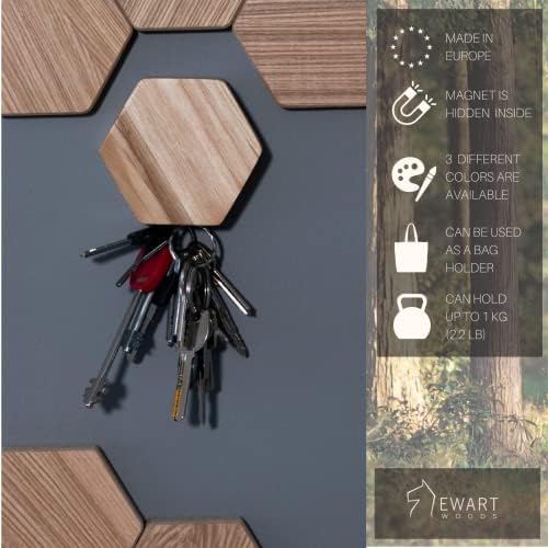 EWART WOODS Magnetic Key Holder for Wall Key Rack Key Hook for Wall Modern Key Holder entryway Organizer Wood Key Hook Storage Hexagon (Dark Brown, 3 pcs) - Image 2