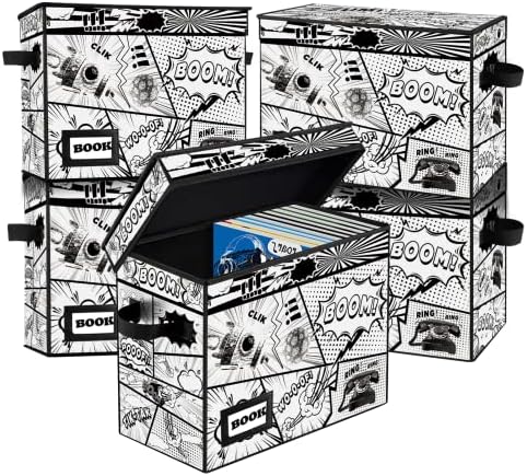 5 Pack Collection Comic Book Storage Boxes, Protector Organizer 15.8" X 7.8" X 11.8" Collapsible Short Box Holds 160-180 Comic Book Heavy Duty Bin Container Holder Shelf by YNSZAS
