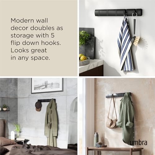 Umbra Flip Coat Rack, Wall Mounted 5-Hook Space Saving, Black/Black - Image 4