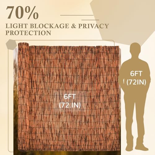 Brown 2 Pack 6FT X16.4FT Reed Fencing Roll Bamboo Privacy Screen - Image 3