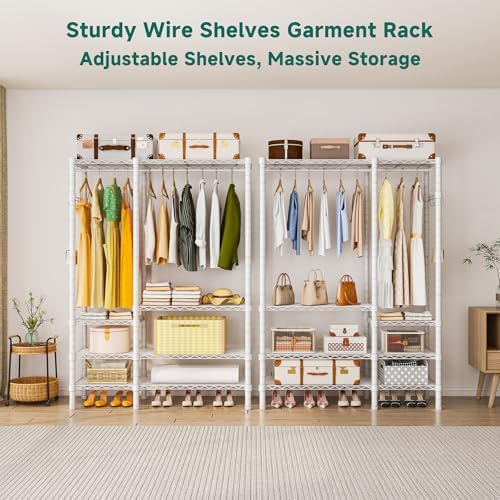 Heavy Duty Garment Rack, 4 Tiers Adjustable Shelves White - Image 5