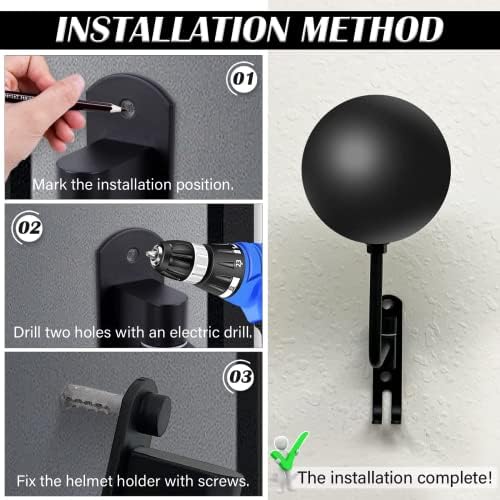 Kikerike Motorcycle Helmet Rack Wall Mount with 180 Degree Rotation and 2 Hooks - Metal Helmet Holder Display Stand, Black, 6 Pcs - Image 6