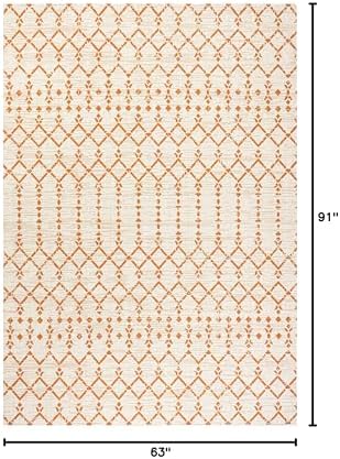 Eyely Moroccan Textured Weave Area Rug 5X8 Cream/Orange, Indoor Outdoor Rug - Image 2