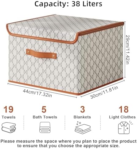 Tuza 4 Pack Fabric Storage Bins with Lids, Collapsible Closet Organizer Container, Decorative Storage Boxes with Lids for Organizing Clothes, Blanket, Grey & White, Large - Image 2