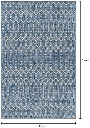 Eyely Moroccan Woven Area Rug 9X12 Navy/Light Gray, Indoor Outdoor Rug - Image 2